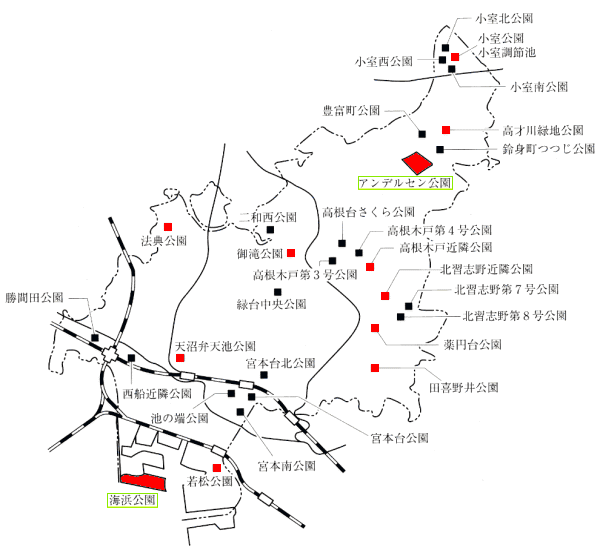 公園の名称と所在地の地図画像